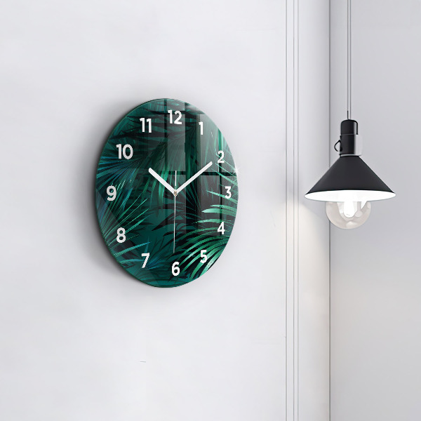 Round glass wall clock Tropical leaves