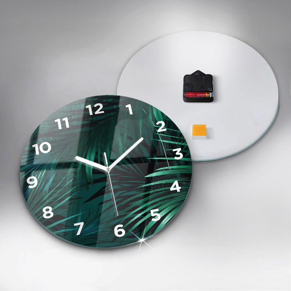 Round glass wall clock Tropical leaves