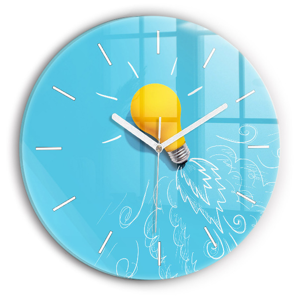 Round glass wall clock Light bulb drawing