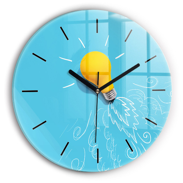 Round glass wall clock Light bulb drawing