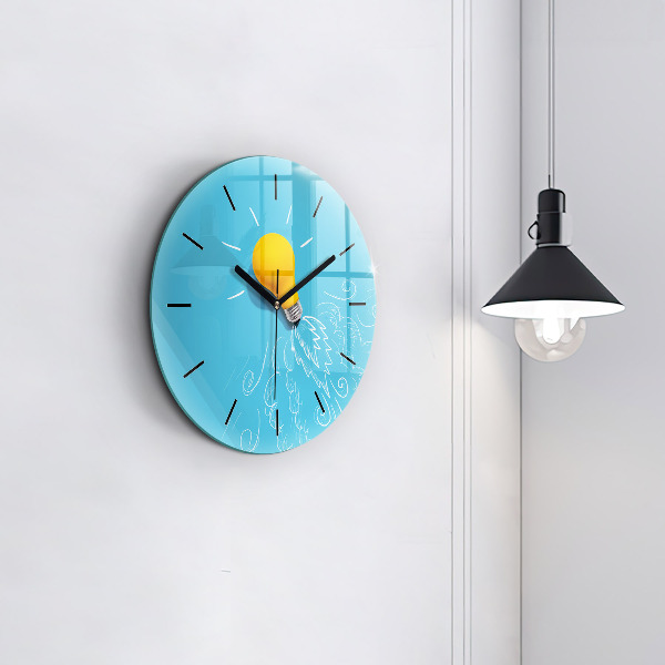 Round glass wall clock Light bulb drawing