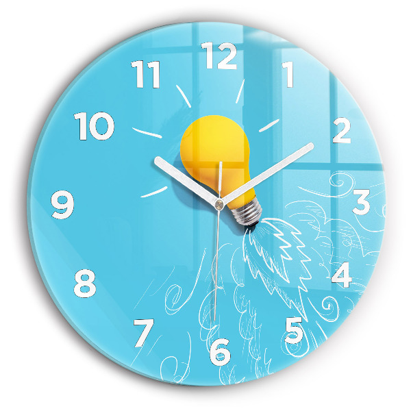 Round glass wall clock Light bulb drawing