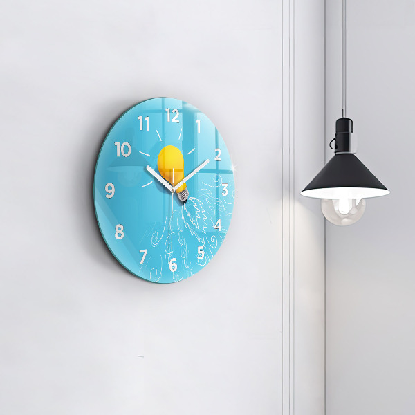 Round glass wall clock Light bulb drawing
