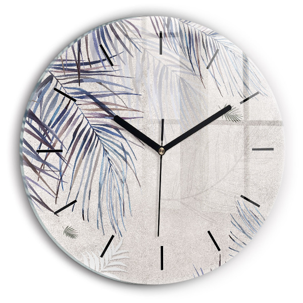 Round glass wall clock Palm leaf
