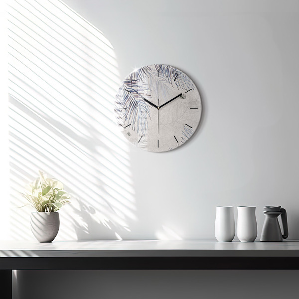 Round glass wall clock Palm leaf
