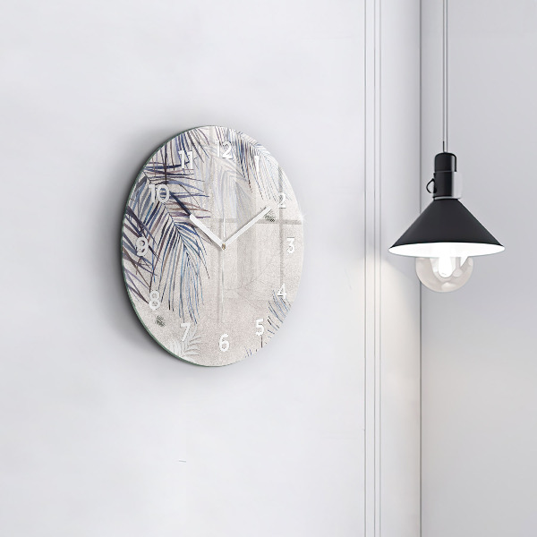 Round glass wall clock Palm leaf
