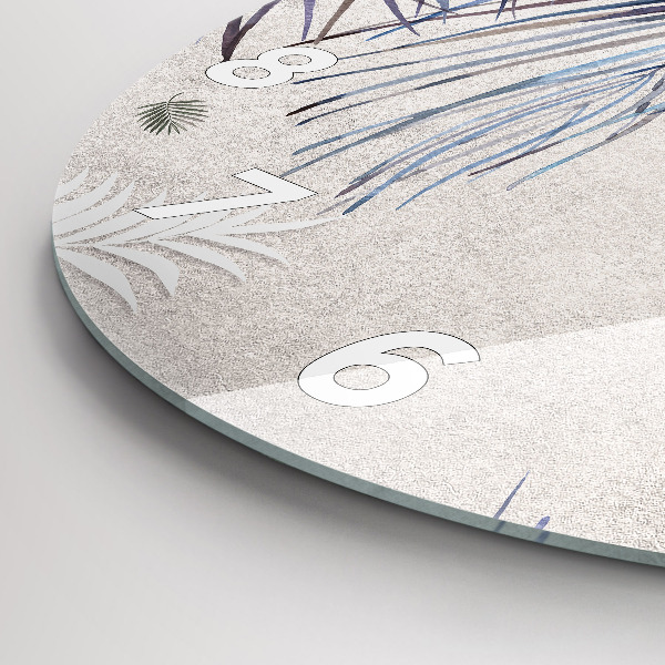 Round glass wall clock Palm leaf