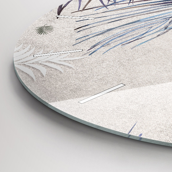 Round glass wall clock Palm leaf