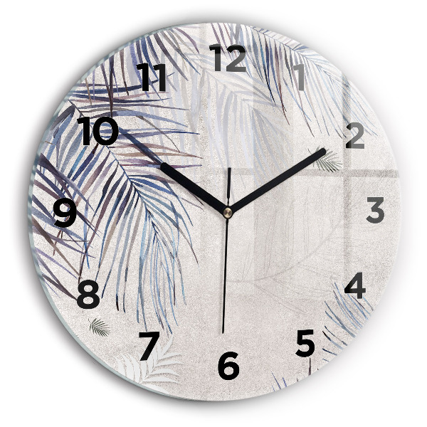 Round glass wall clock Palm leaf