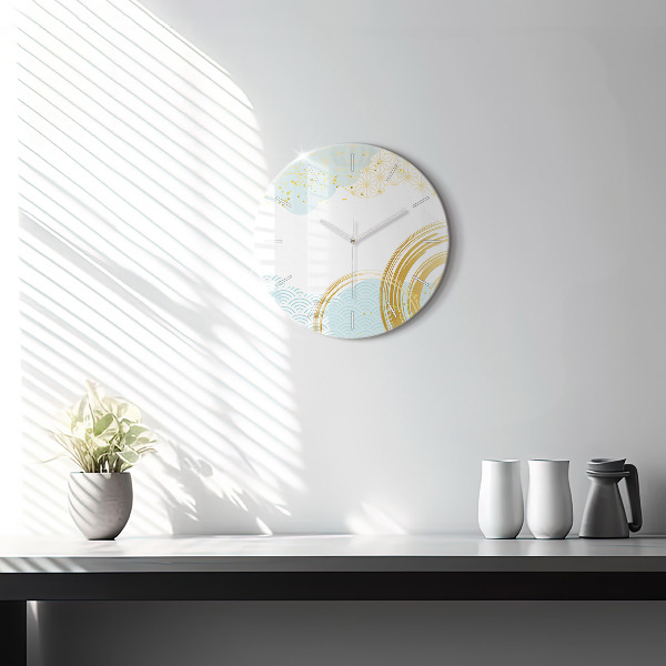 Round glass wall clock Decorative pattern
