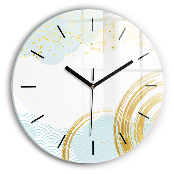 Round glass wall clock Decorative pattern