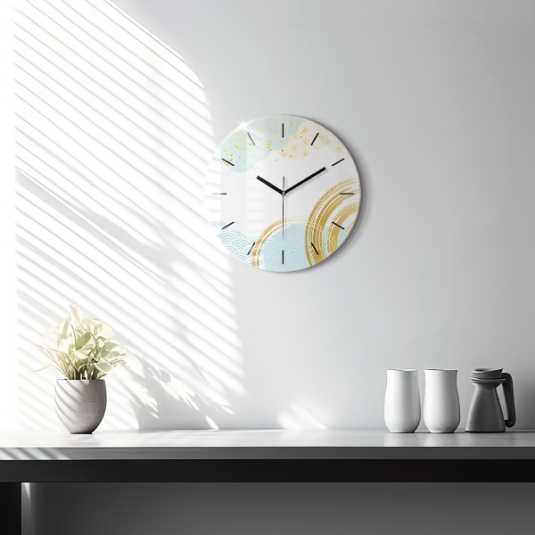 Round glass wall clock Decorative pattern