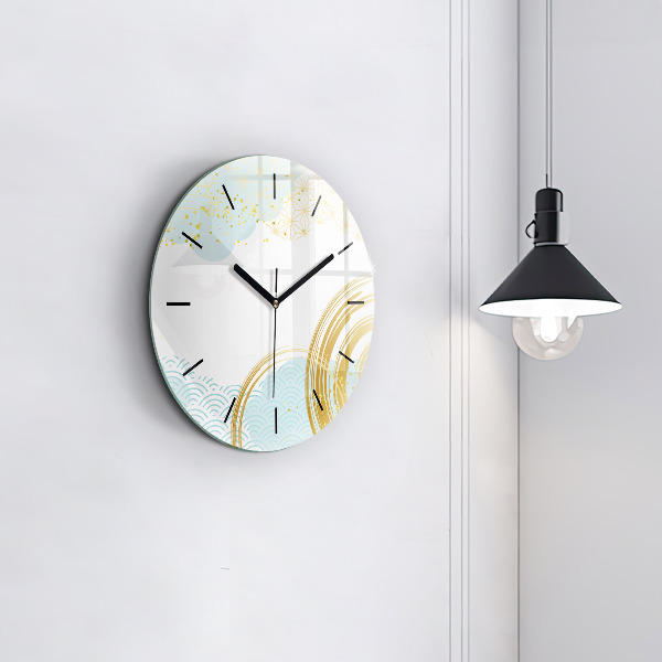 Round glass wall clock Decorative pattern