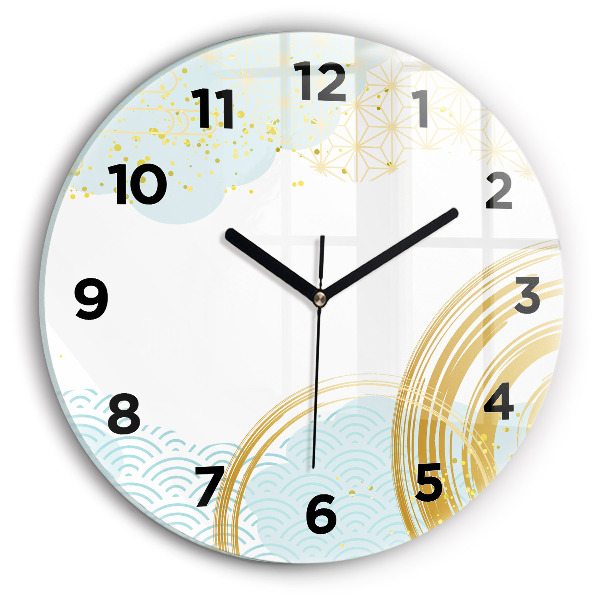 Round glass wall clock Decorative pattern