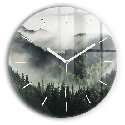 Round glass wall clock Forest Landscape