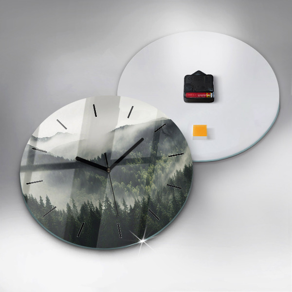 Round glass wall clock Forest Landscape