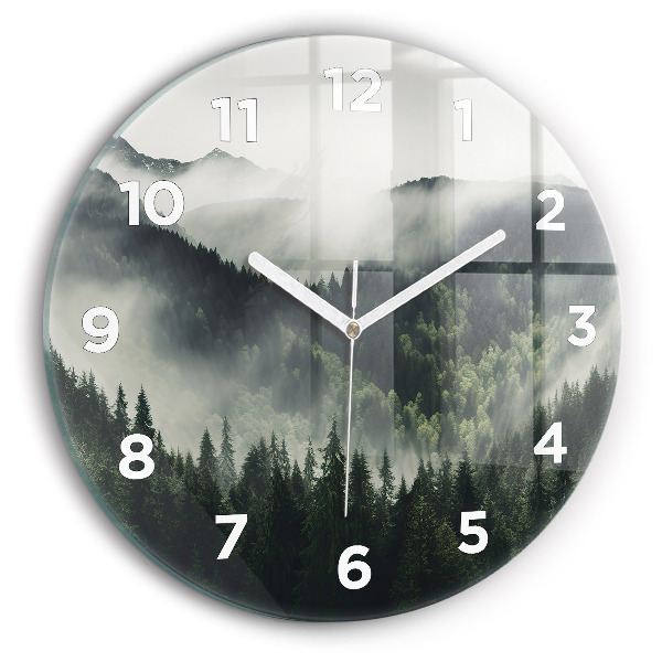 Round glass wall clock Forest Landscape