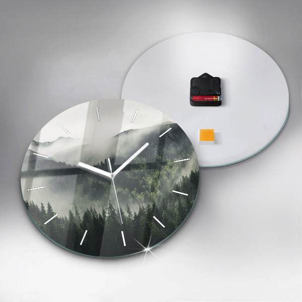 Round glass wall clock Forest Landscape