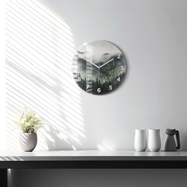 Round glass wall clock Forest Landscape