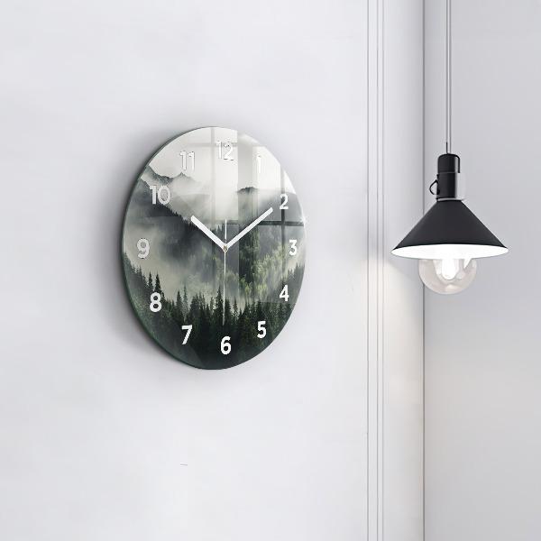 Round glass wall clock Forest Landscape