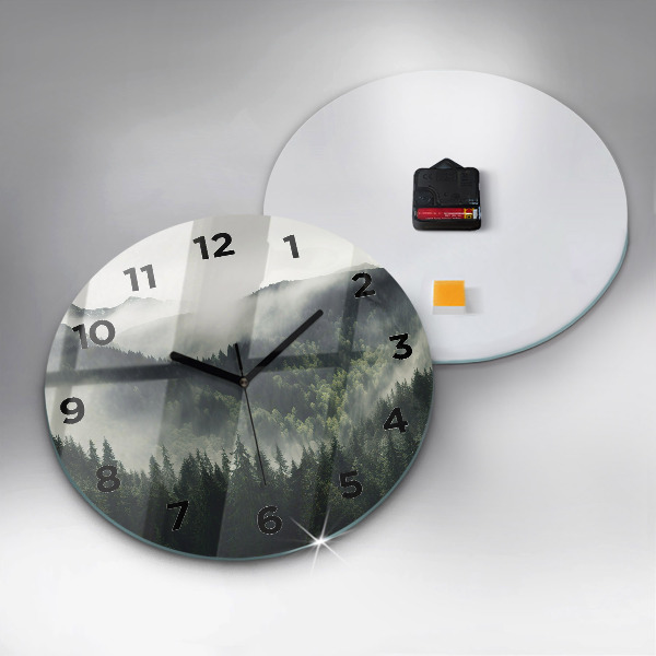 Round glass wall clock Forest Landscape