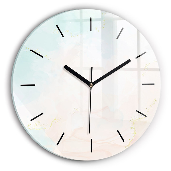 Round glass wall clock Watercolor marble
