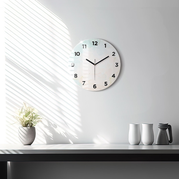 Round glass wall clock Watercolor marble