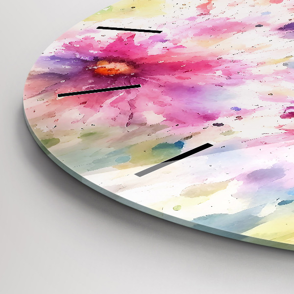 Round glass wall clock Painted flowers