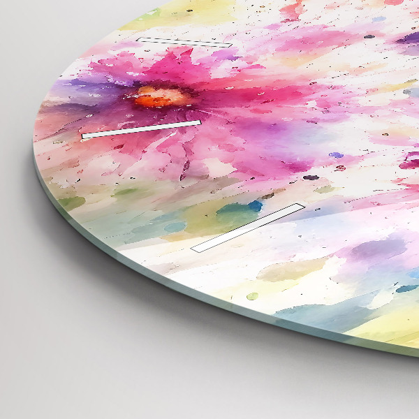 Round glass wall clock Painted flowers