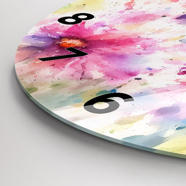 Round glass wall clock Painted flowers