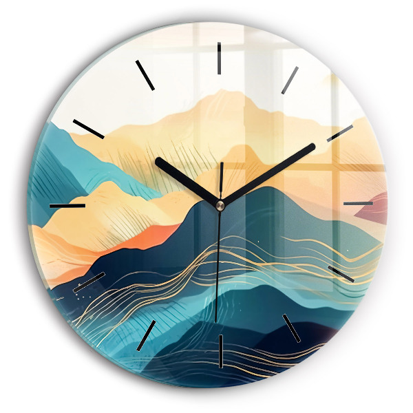 Round glass wall clock Mountain landscape
