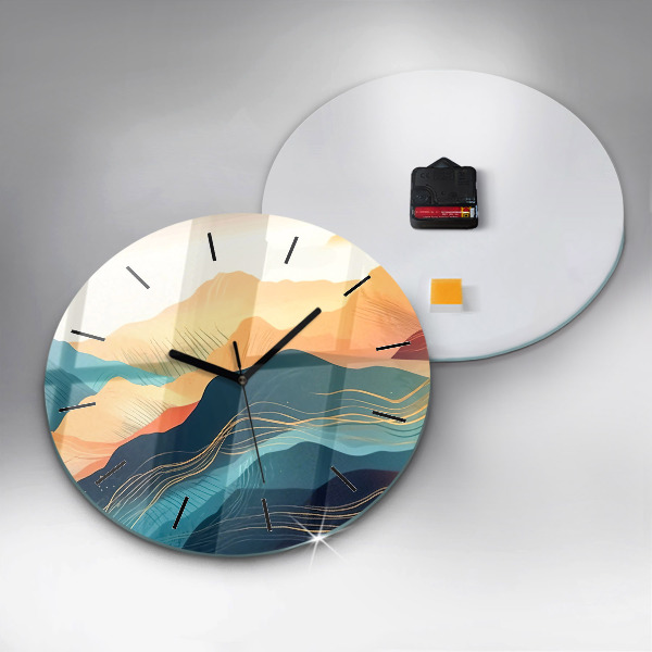 Round glass wall clock Mountain landscape