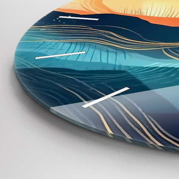 Round glass wall clock Mountain landscape