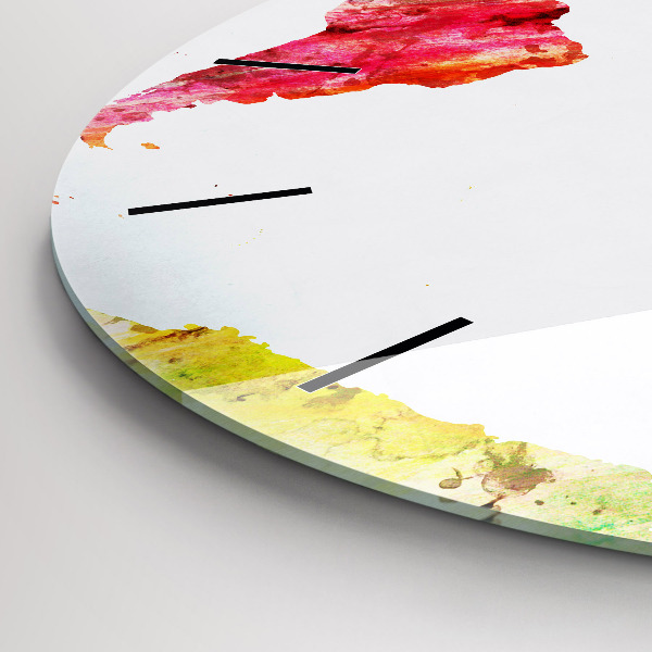 Round glass wall clock Watercolor world map