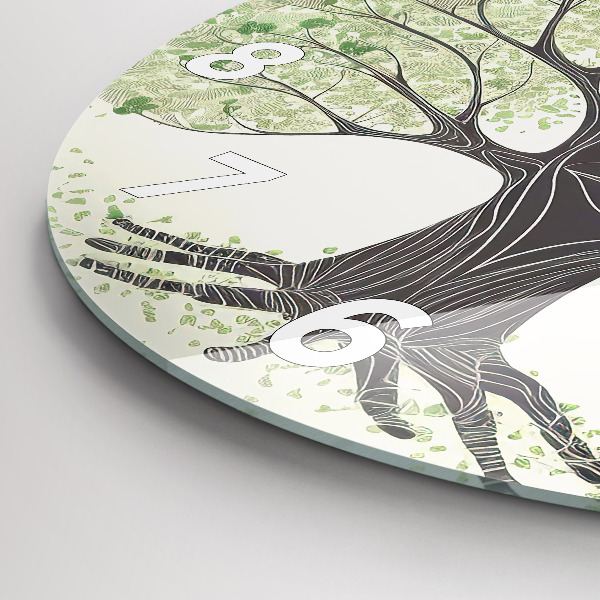 Round glass wall clock Big tree nature