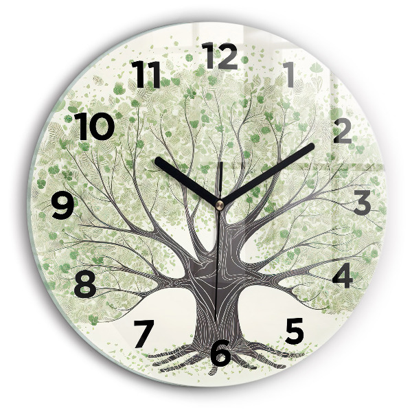 Round glass wall clock Big tree nature