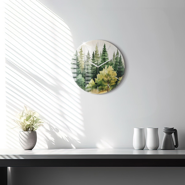 Round glass wall clock Landscape forest