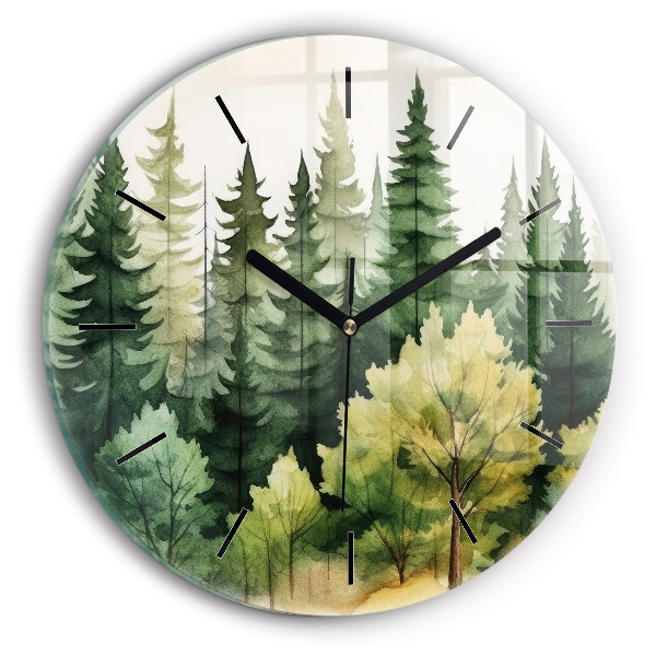 Round glass wall clock Landscape forest