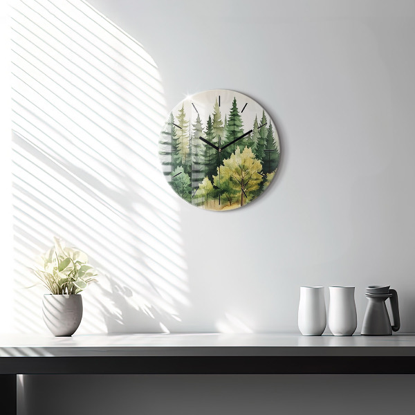 Round glass wall clock Landscape forest