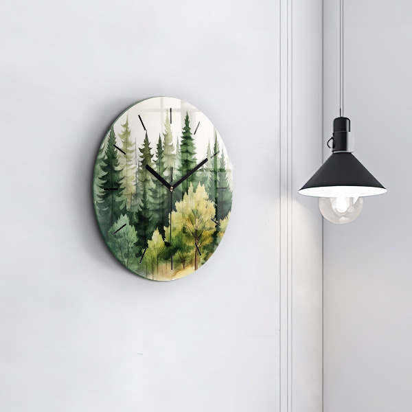 Round glass wall clock Landscape forest