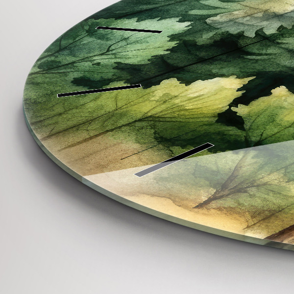 Round glass wall clock Landscape forest