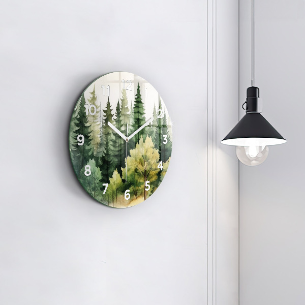 Round glass wall clock Landscape forest