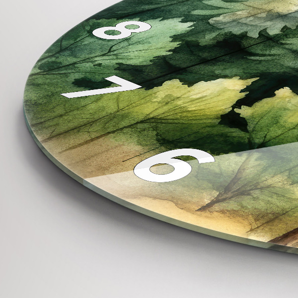 Round glass wall clock Landscape forest
