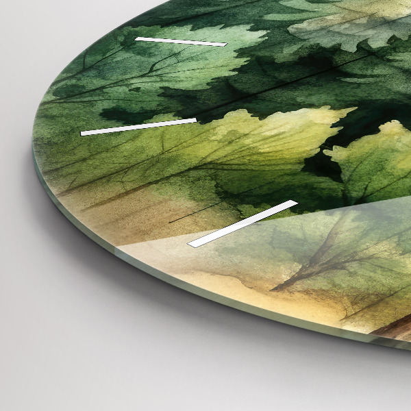 Round glass wall clock Landscape forest