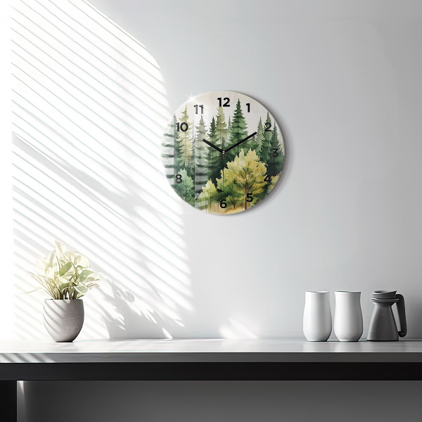Round glass wall clock Landscape forest