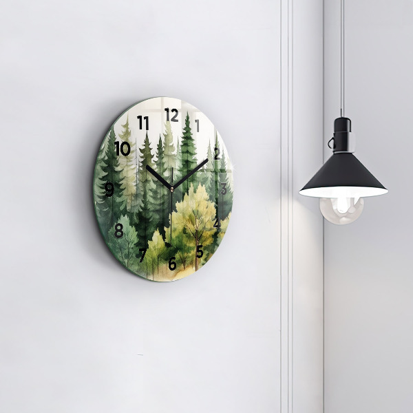 Round glass wall clock Landscape forest