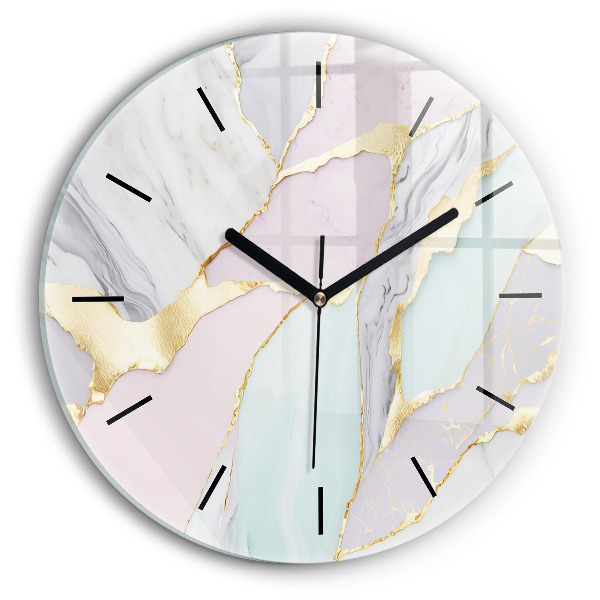 Round glass wall clock Marble pattern
