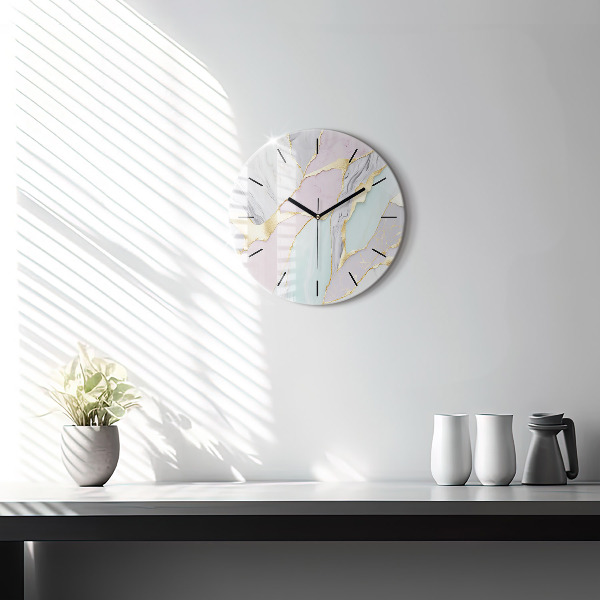 Round glass wall clock Marble pattern