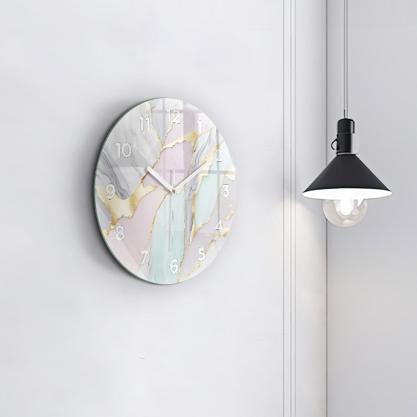 Round glass wall clock Marble pattern