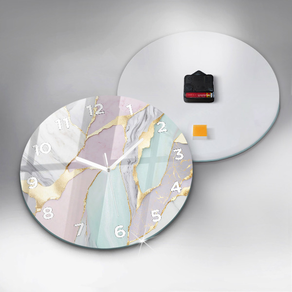 Round glass wall clock Marble pattern